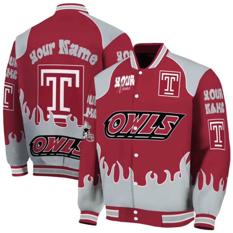 custom temple owls fire graphic red jacket fashion forward