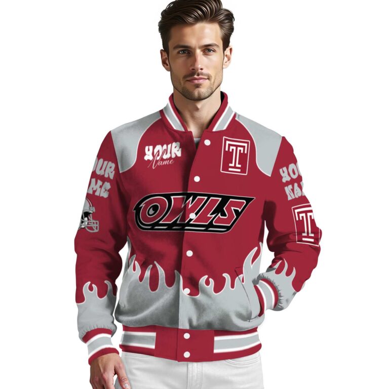 custom temple owls fire graphic red jacket high quality