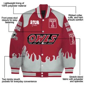 custom temple owls fire graphic red jacket new arrival