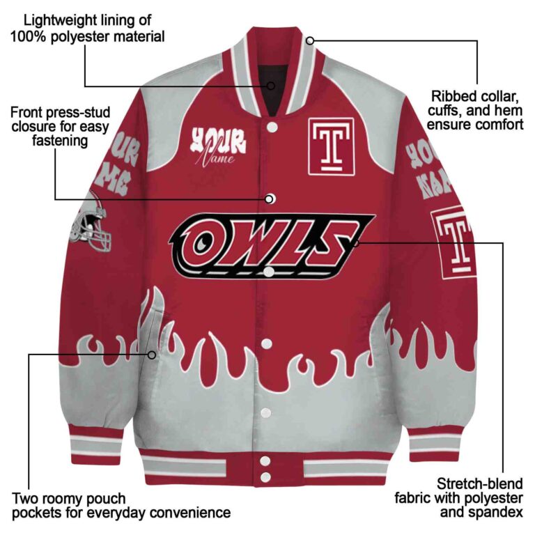 custom temple owls fire graphic red jacket new arrival