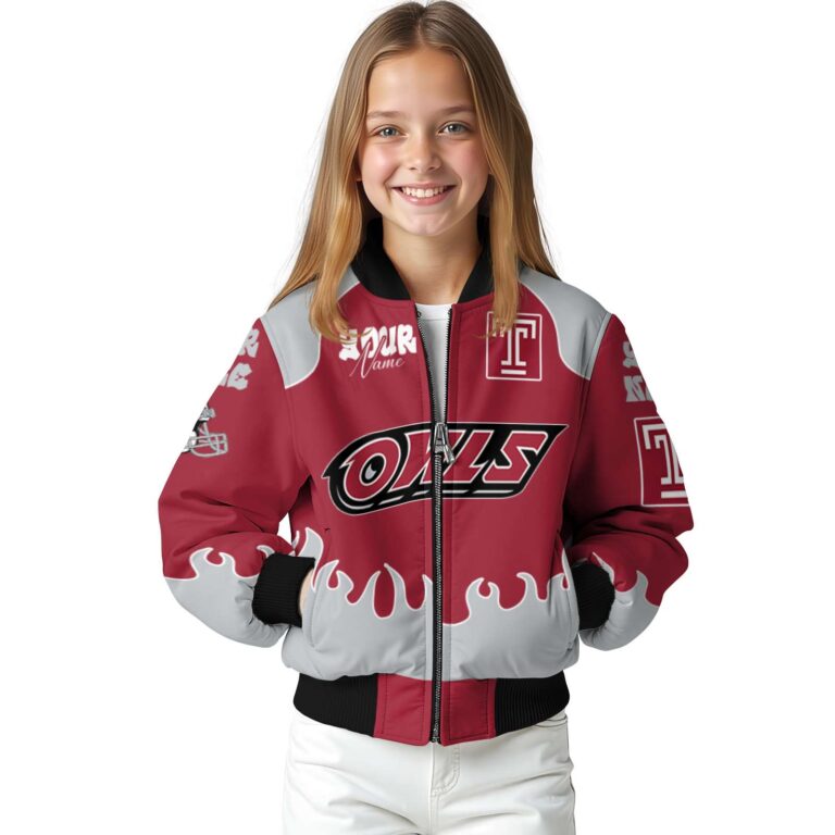 custom temple owls fire graphic red jacket top rated
