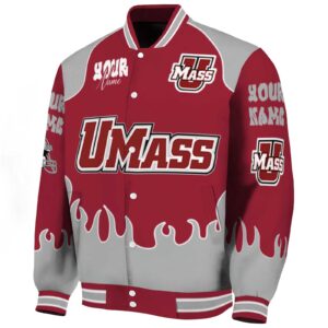 custom umass minutemen fire graphic red jacket best selling