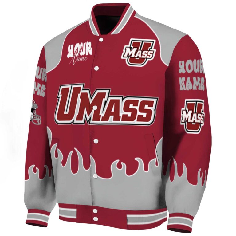 custom umass minutemen fire graphic red jacket best selling