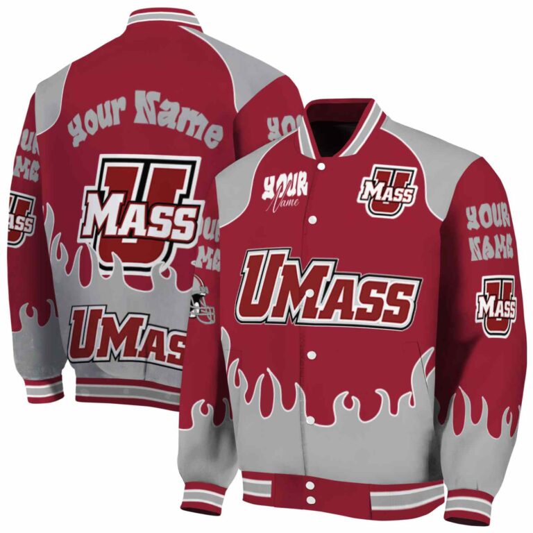 custom umass minutemen fire graphic red jacket fashion forward