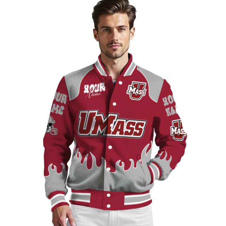 custom umass minutemen fire graphic red jacket high quality
