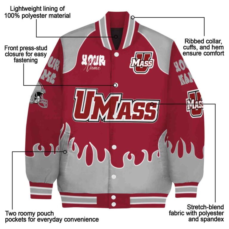 custom umass minutemen fire graphic red jacket new arrival