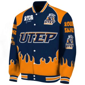 custom utep miners fire graphic blue jacket best selling