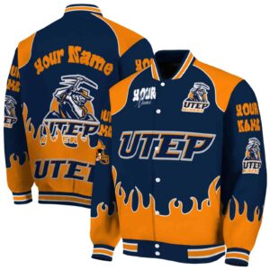 custom utep miners fire graphic blue jacket fashion forward