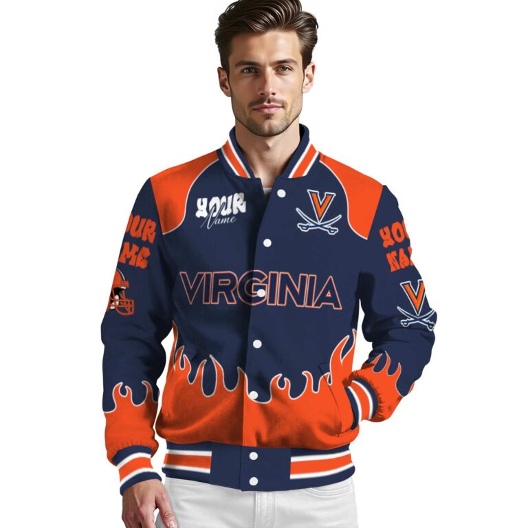 custom virginia cavaliers fire graphic blue jacket high quality