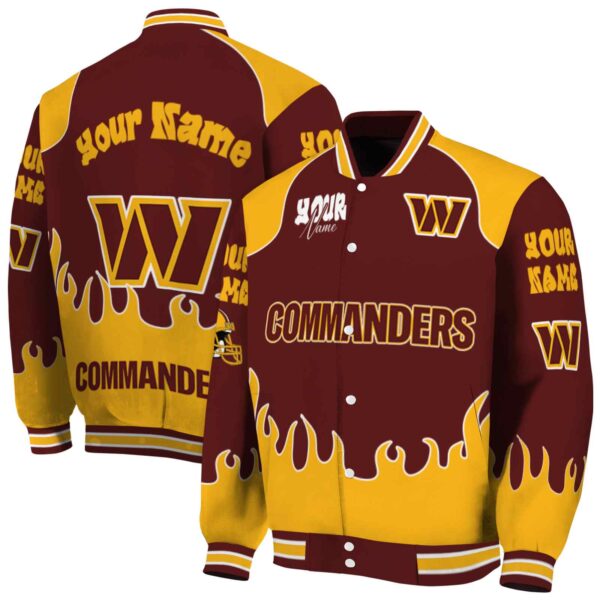 custom washington commanders fire graphic burgundy jacket fashion forward