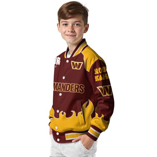 custom washington commanders fire graphic burgundy jacket trendy
