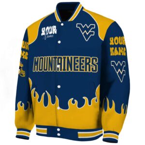 custom west virginia mountaineers fire graphic blue jacket best selling