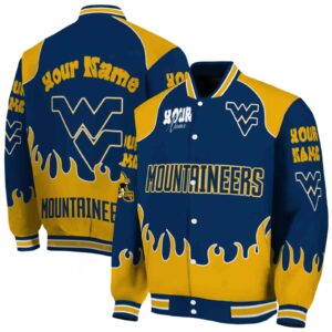 custom west virginia mountaineers fire graphic blue jacket fashion forward