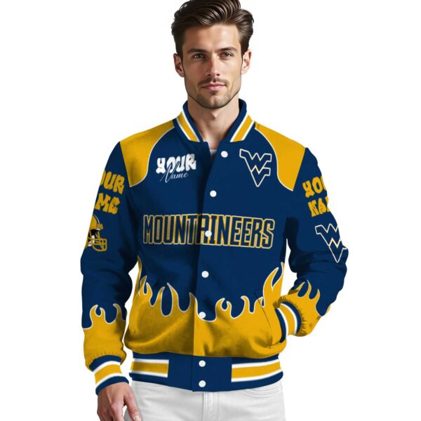 custom west virginia mountaineers fire graphic blue jacket high quality