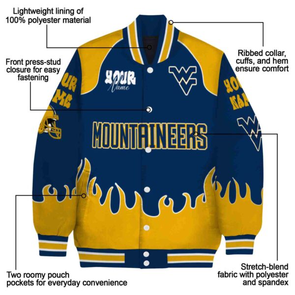 custom west virginia mountaineers fire graphic blue jacket new arrival