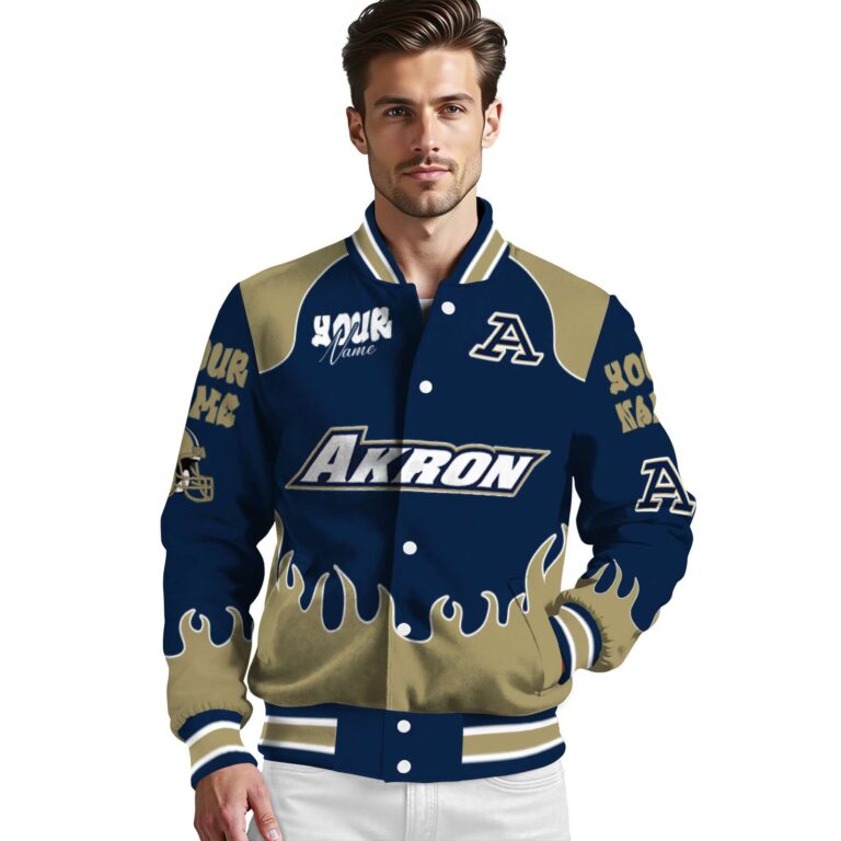 customized akron zips fire graphic blue jacket high quality