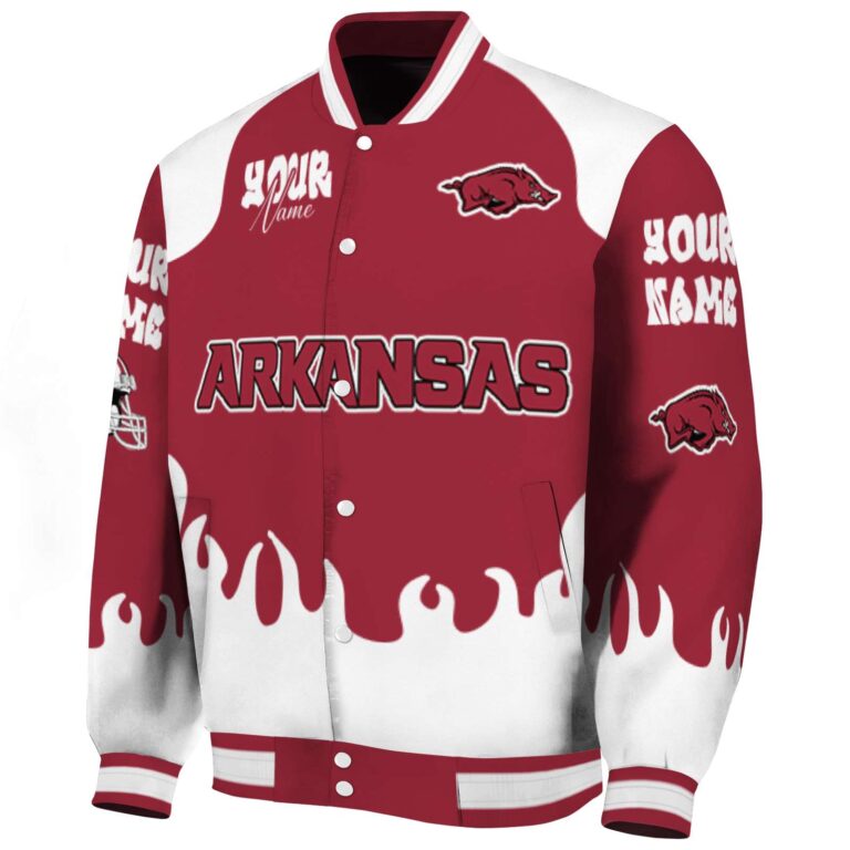 customized arkansas razorbacks fire graphic red jacket best selling