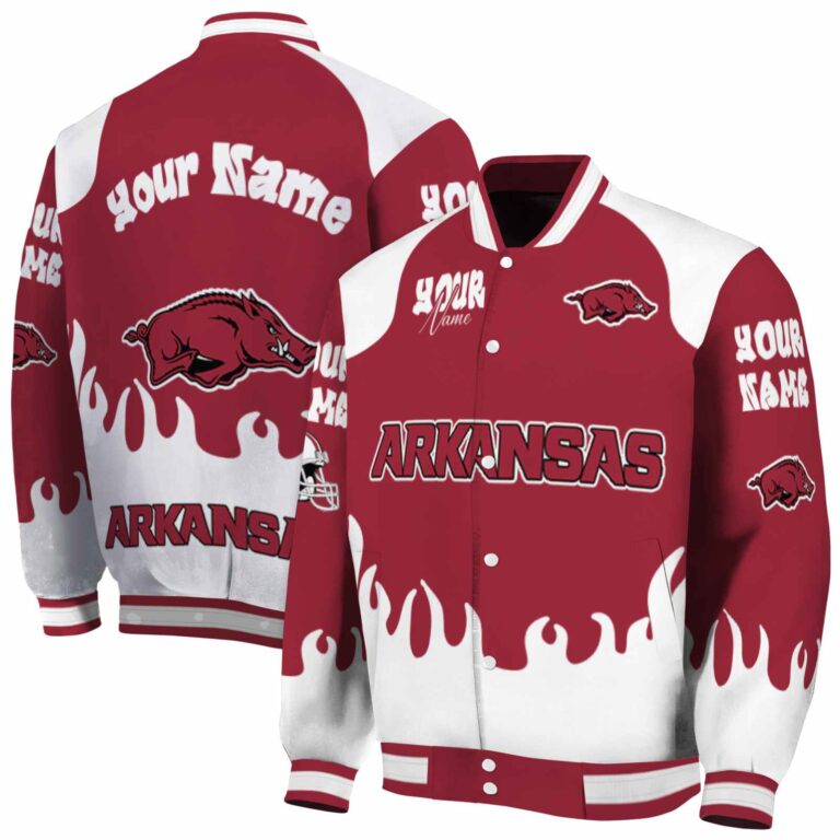 customized arkansas razorbacks fire graphic red jacket fashion forward