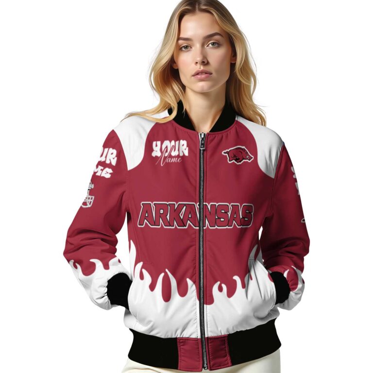customized arkansas razorbacks fire graphic red jacket latest model