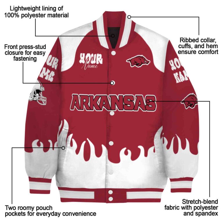 customized arkansas razorbacks fire graphic red jacket new arrival