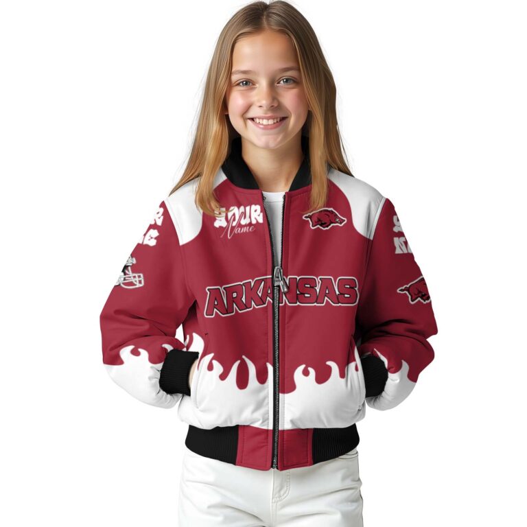 customized arkansas razorbacks fire graphic red jacket top rated