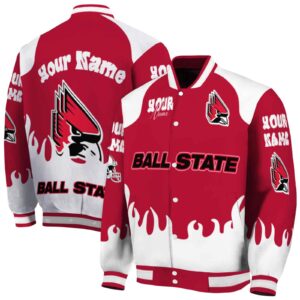customized ball state cardinals fire graphic red jacket fashion forward