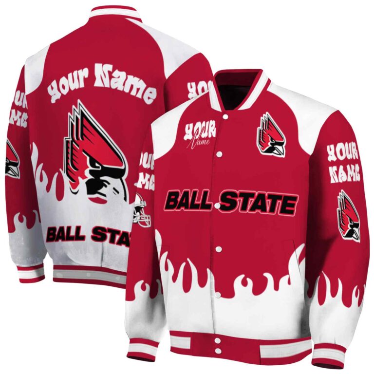 customized ball state cardinals fire graphic red jacket fashion forward