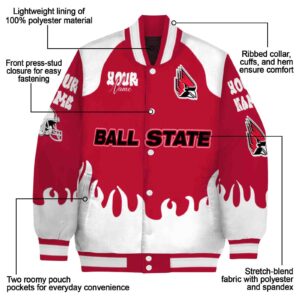 customized ball state cardinals fire graphic red jacket new arrival