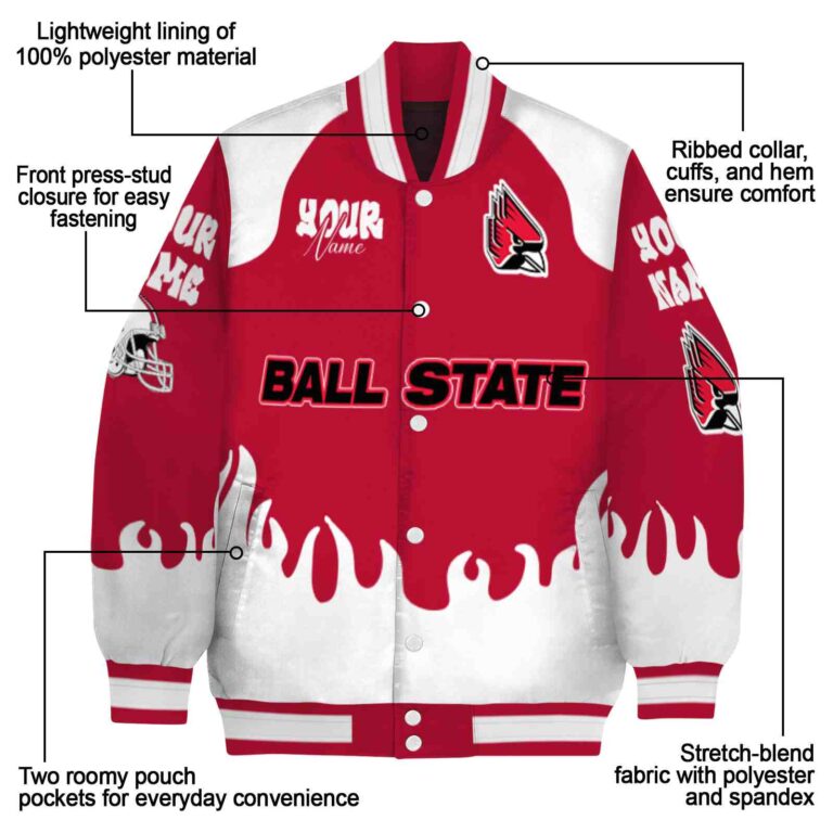 customized ball state cardinals fire graphic red jacket new arrival