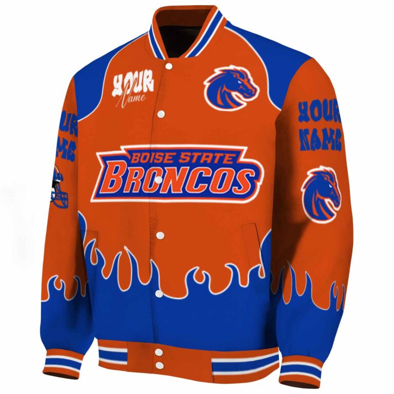 customized boise state broncos fire graphic orange jacket best selling