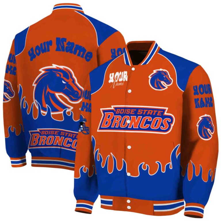 customized boise state broncos fire graphic orange jacket fashion forward