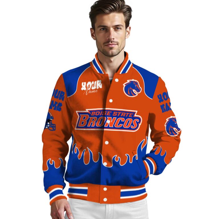 customized boise state broncos fire graphic orange jacket high quality