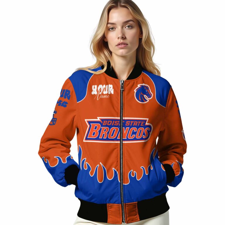 customized boise state broncos fire graphic orange jacket latest model