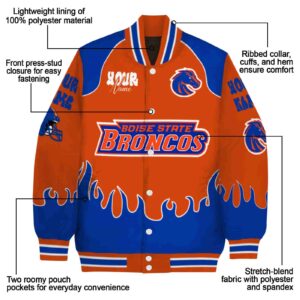 customized boise state broncos fire graphic orange jacket new arrival