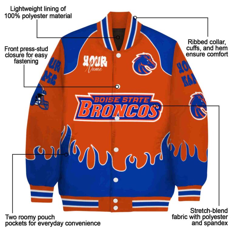 customized boise state broncos fire graphic orange jacket new arrival