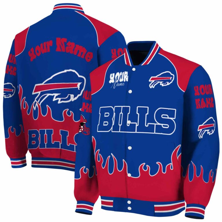 customized buffalo bills fire graphic blue jacket fashion forward
