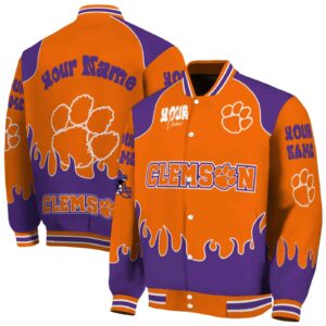 customized clemson tigers fire graphic orange jacket fashion forward