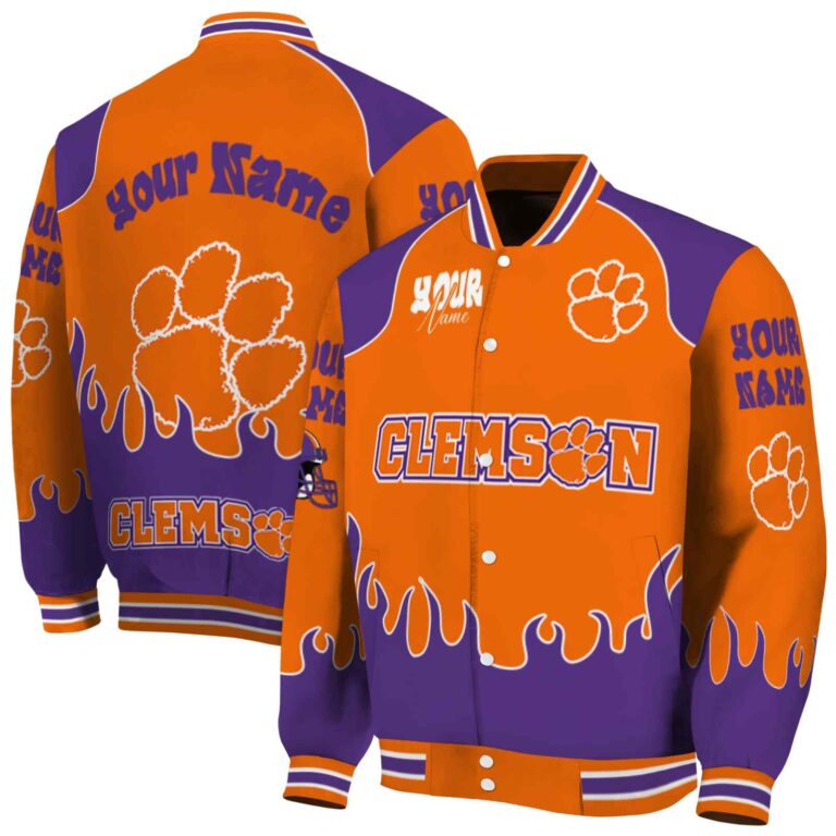 customized clemson tigers fire graphic orange jacket fashion forward