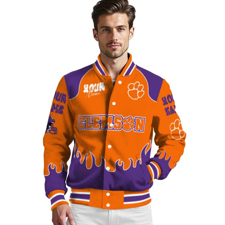 customized clemson tigers fire graphic orange jacket high quality