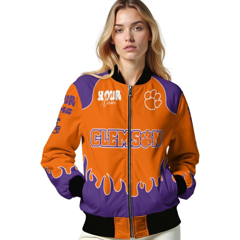customized clemson tigers fire graphic orange jacket latest model