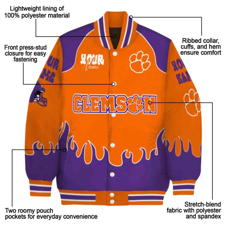 customized clemson tigers fire graphic orange jacket new arrival