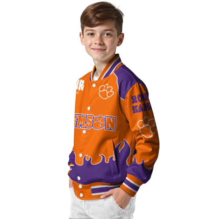 customized clemson tigers fire graphic orange jacket trendy