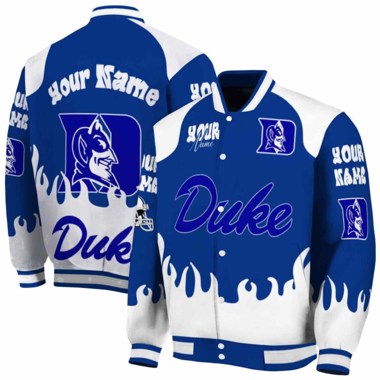 customized duke blue devils fire graphic blue jacket fashion forward
