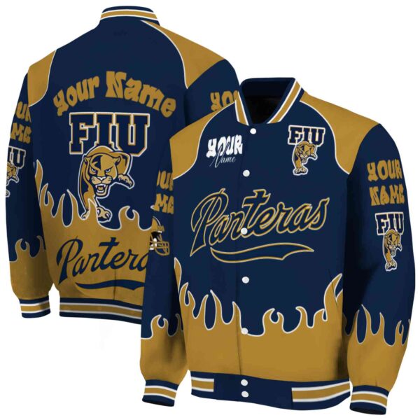 customized fiu panthers fire graphic blue jacket fashion forward