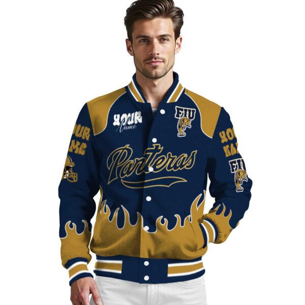 customized fiu panthers fire graphic blue jacket high quality