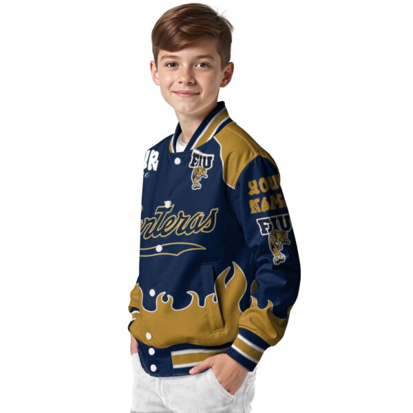 customized fiu panthers fire graphic blue jacket trendy