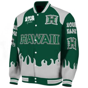 customized hawaii rainbow warriors fire graphic green jacket best selling