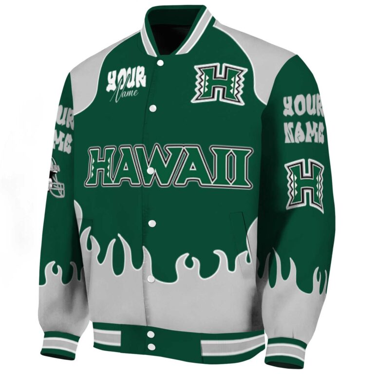 customized hawaii rainbow warriors fire graphic green jacket best selling