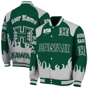 customized hawaii rainbow warriors fire graphic green jacket fashion forward
