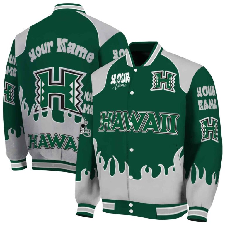 customized hawaii rainbow warriors fire graphic green jacket fashion forward